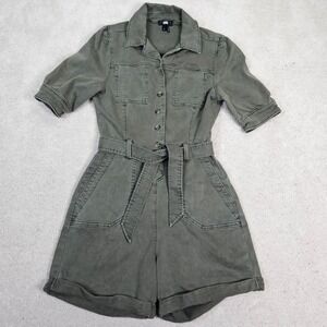 Women's Paige Y2K Green Denim Short Sleeve Romper Durable‎ Utility Romper Size 4